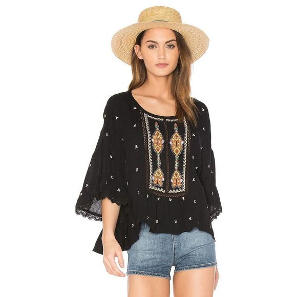 Velvet  Graham & Spencer Top Black Alasdair Whimsigoth Fairy Boho XS Embroidered - Picture 1 of 11